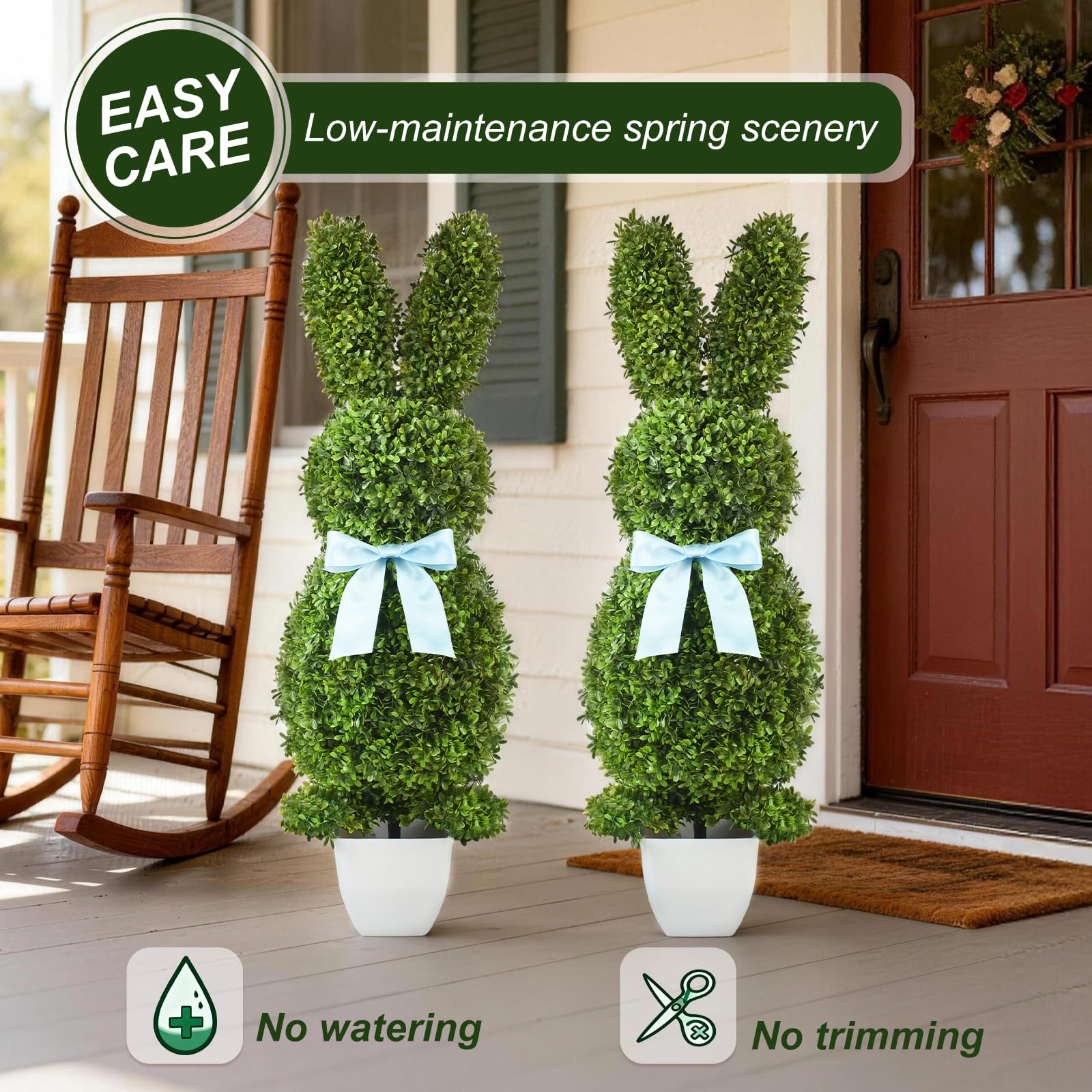 HOYECHI bunny topiary 3ft, right flank for a welcoming entryway decor.