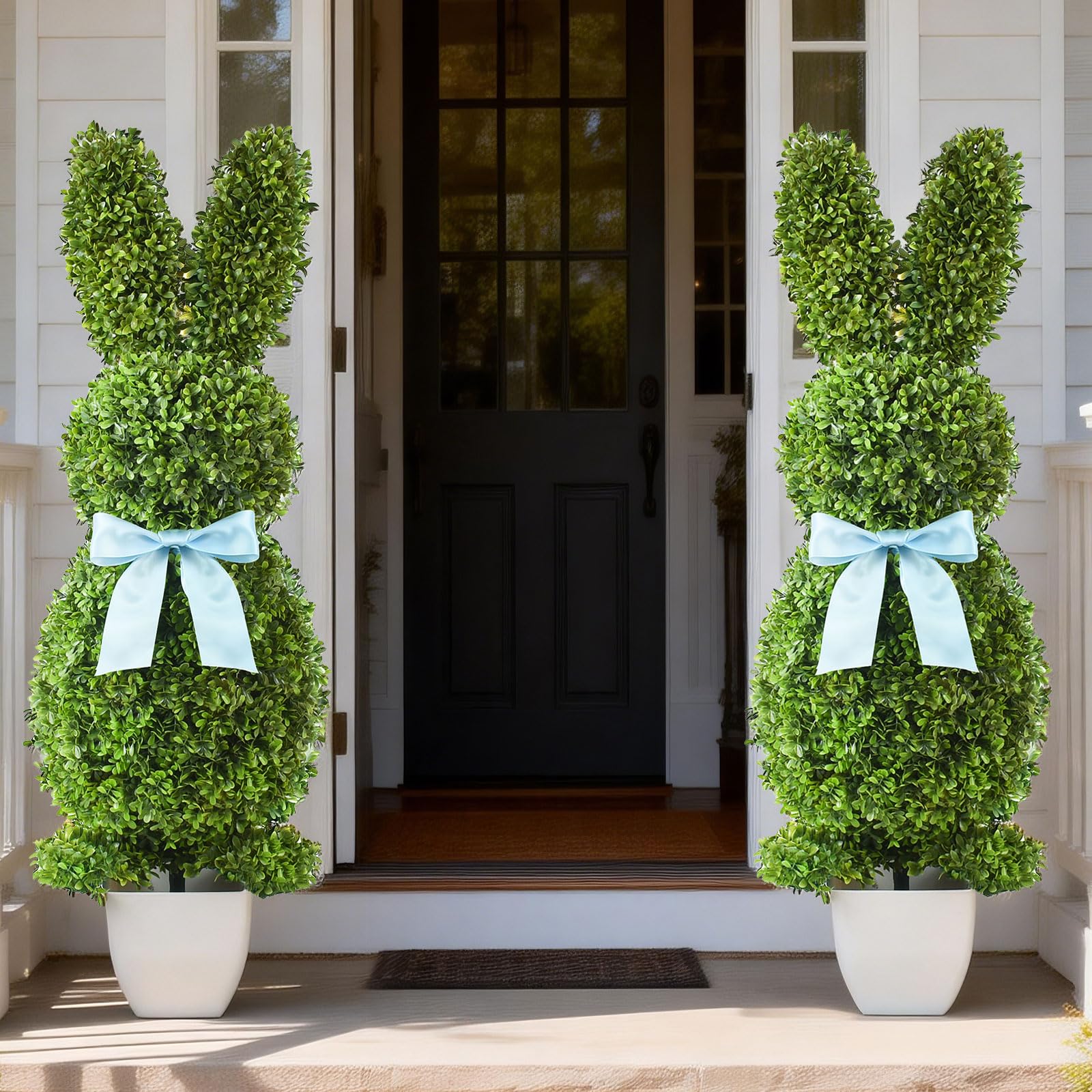 HOYECHI weatherproof boxwood topiaries resist sun for long-lasting outdoor decor.