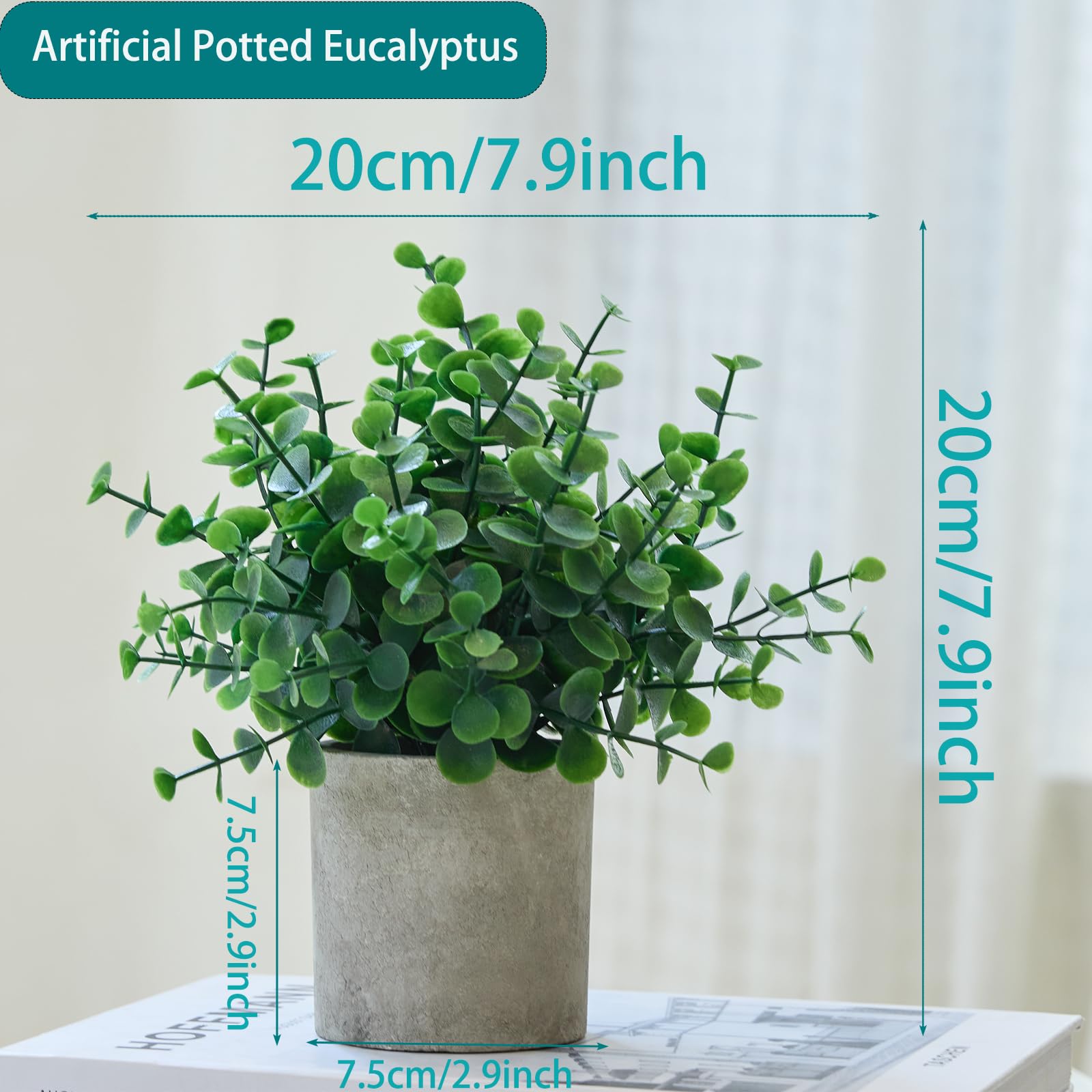 HOZON fake eucalyptus topiary trio on a shelf