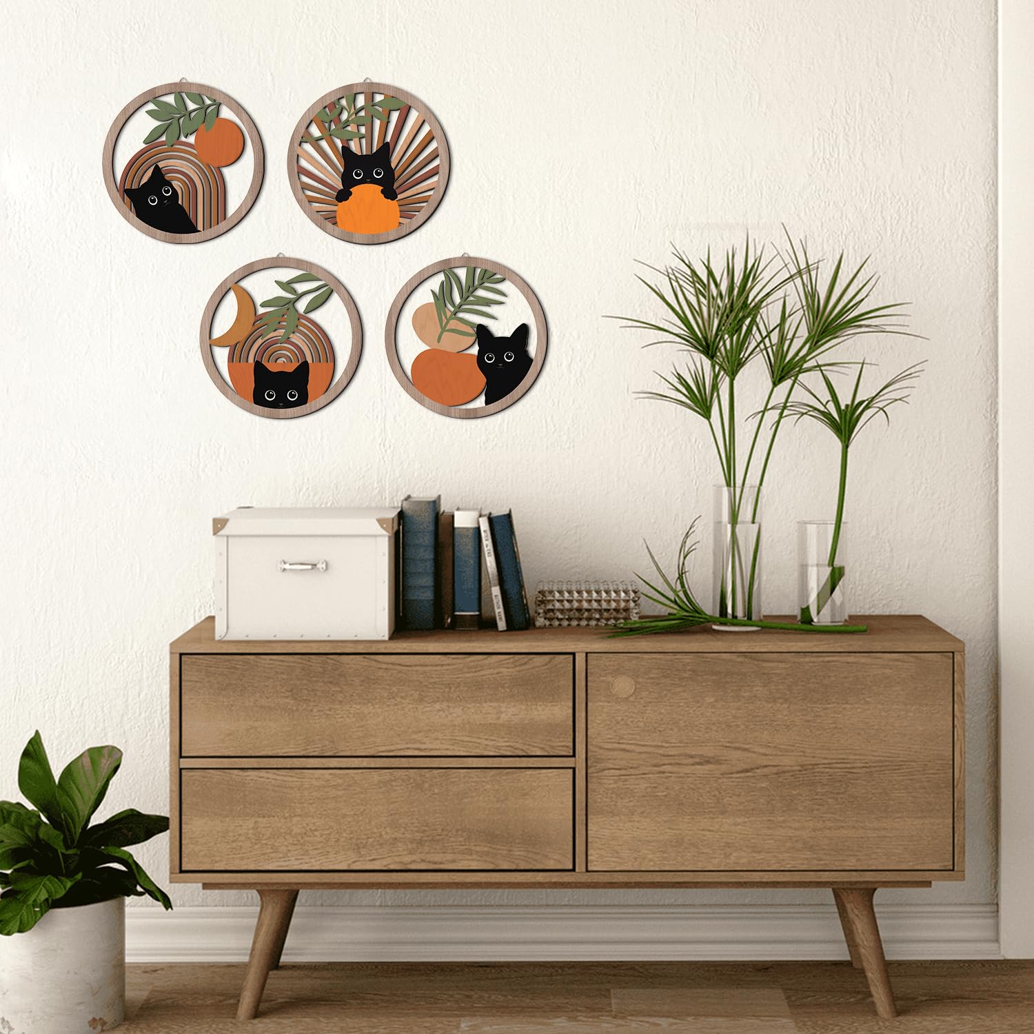 HPNIUB mid-century bohemian cat wood sign adds charm to nursery decor