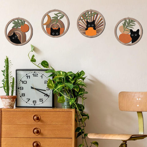HPNIUB warm amber and caramel cat wall art brightening a hallway