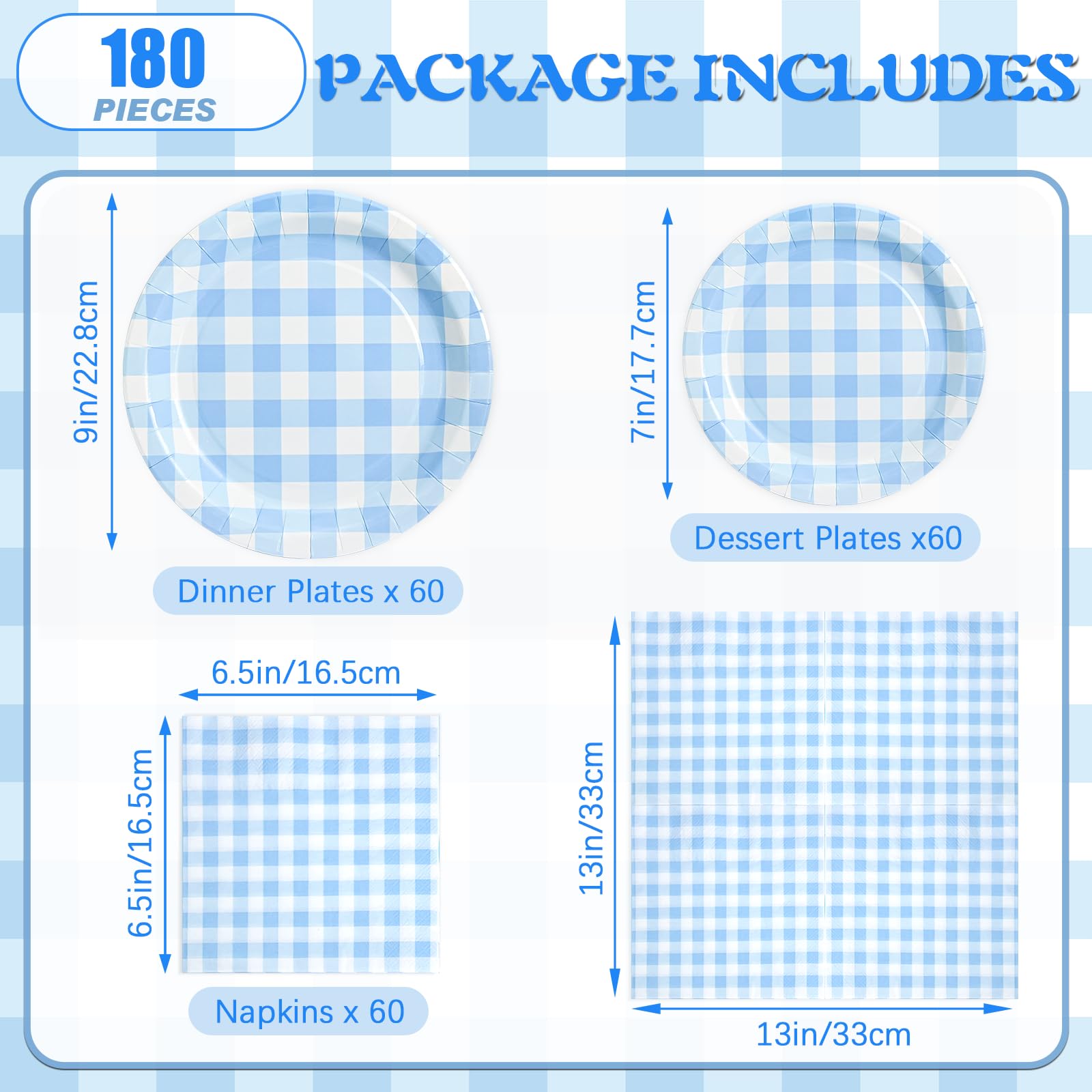 Hpscdyo blue gingham dessert plates, 7-inch, perfect for bite-sized treats.