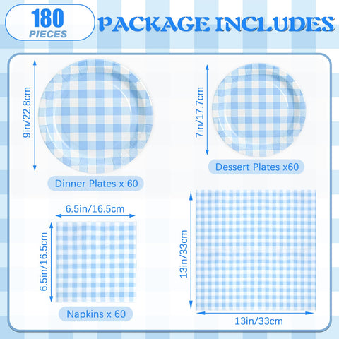 Hpscdyo blue gingham dessert plates, 7-inch, perfect for bite-sized treats.