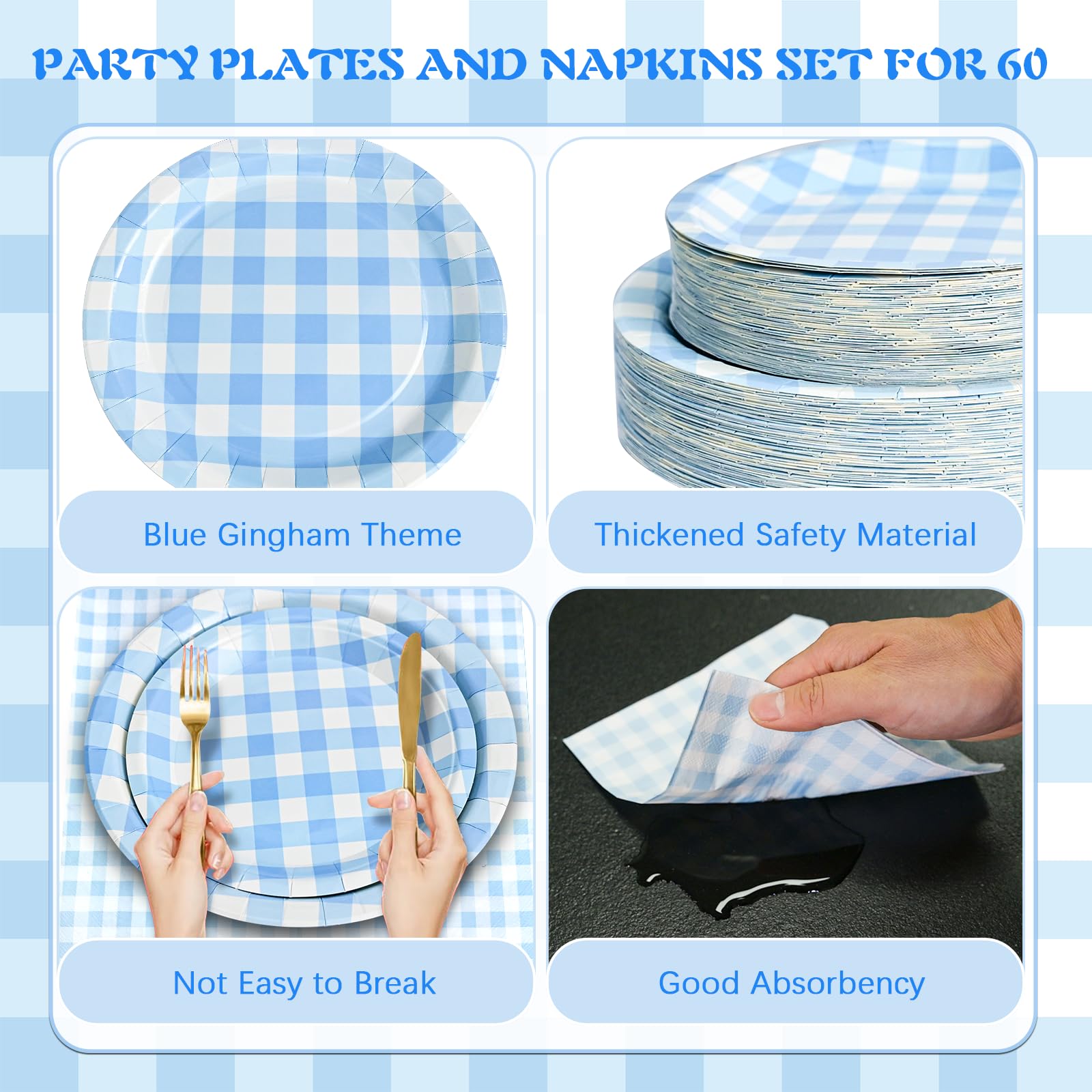 Hpscdyo blue gingham napkins, absorbent and quick-clean for every event.