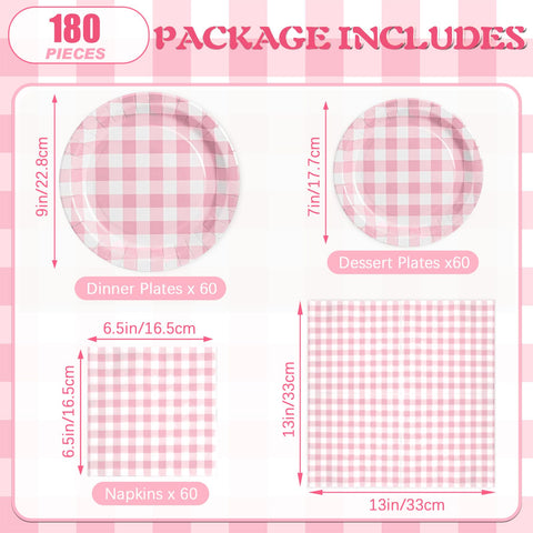 Hpscdyo pink gingham dessert plates pair with treats for easy service.