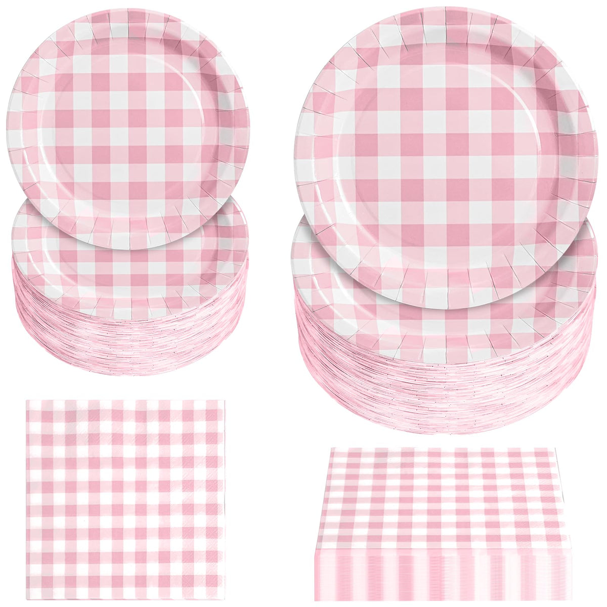Hpscdyo pink gingham dinner plates add bright color for party tables.