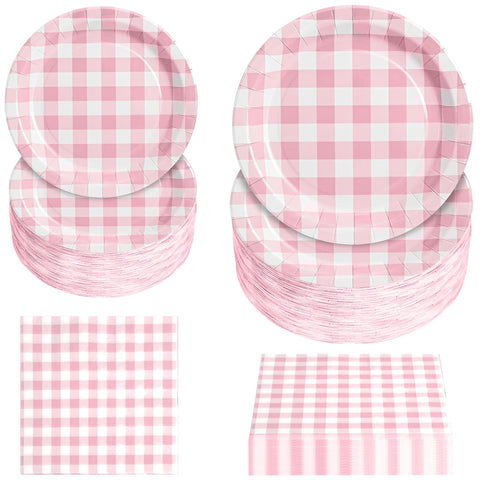 Hpscdyo pink gingham dinner plates add bright color for party tables.