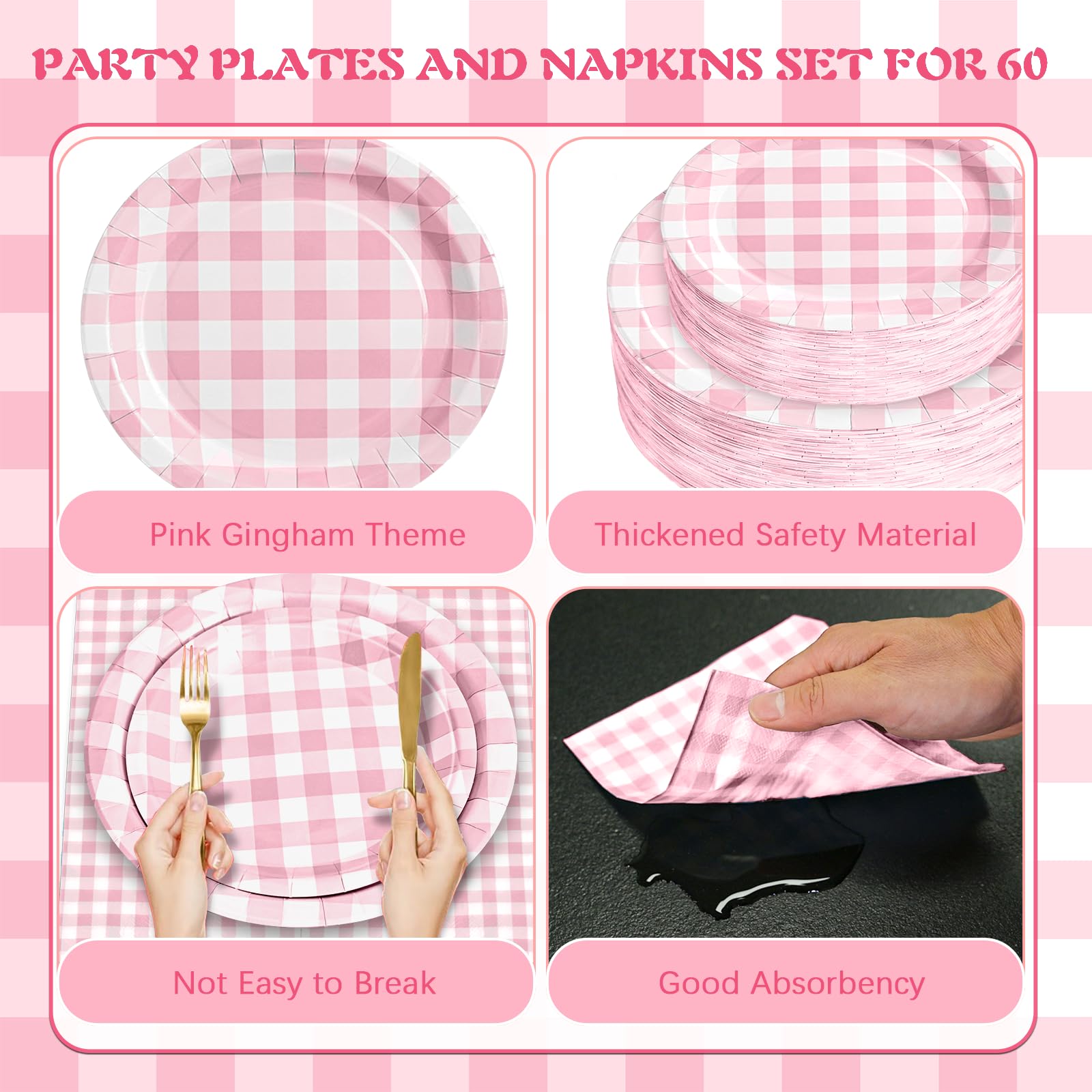 Hpscdyo pink gingham napkins help manage spills with style.