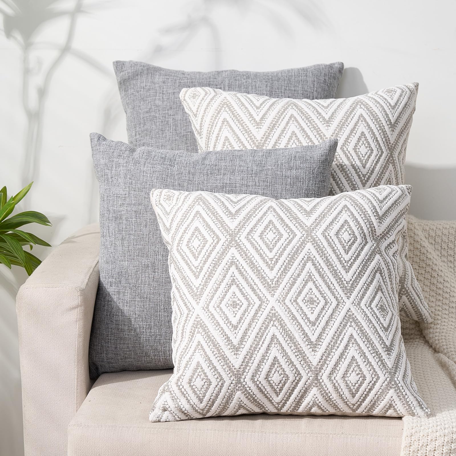 HPUK decorative grey pillow cover front view for farmhouse style and easy care.