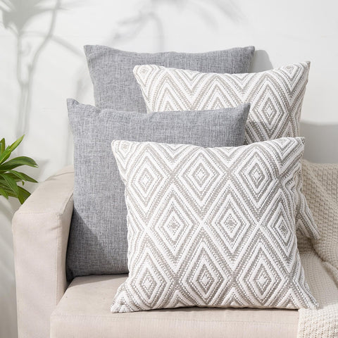 HPUK decorative grey pillow cover front view for farmhouse style and easy care.