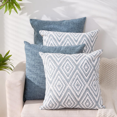 HPUK decorative throw pillow cover 20x20 blue, close-up of linen-like texture