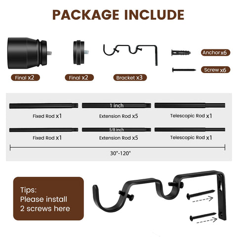 Hradecti 1-inch diameter main rod provides strong support for heavier curtains.