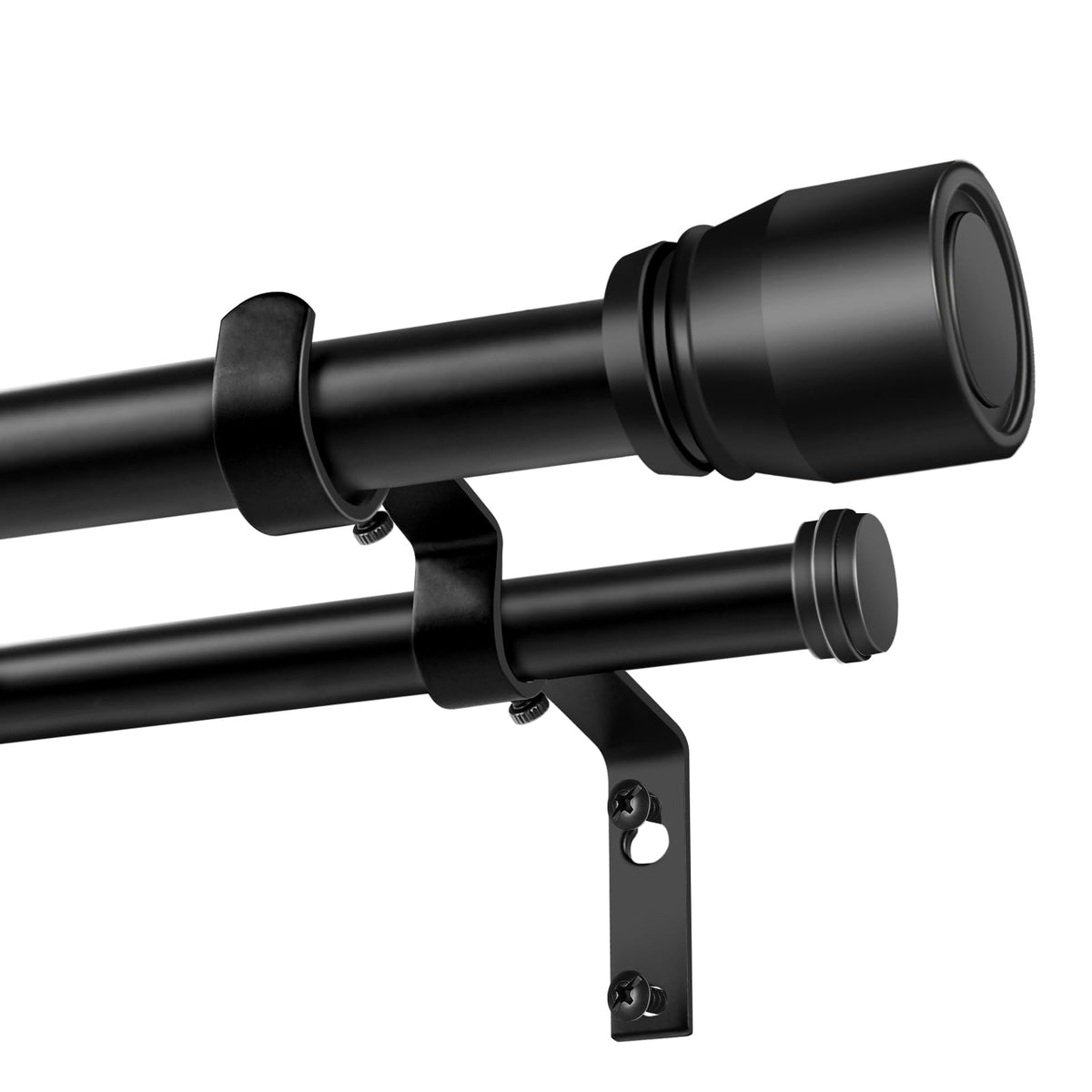 Hradecti heavy-duty double curtain rod assembled, supports layered drapery in a living room.