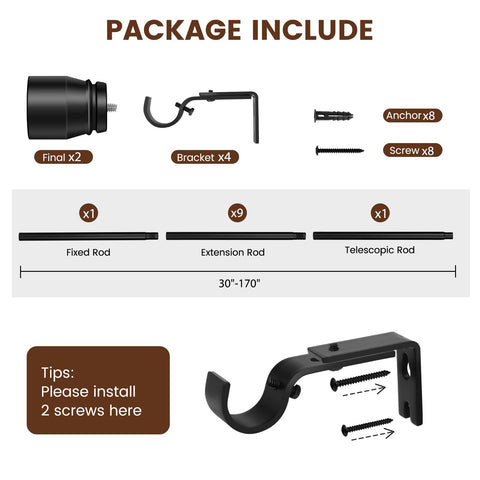 Hradecti matte-black finish curtain rod adds modern elegance to living spaces.