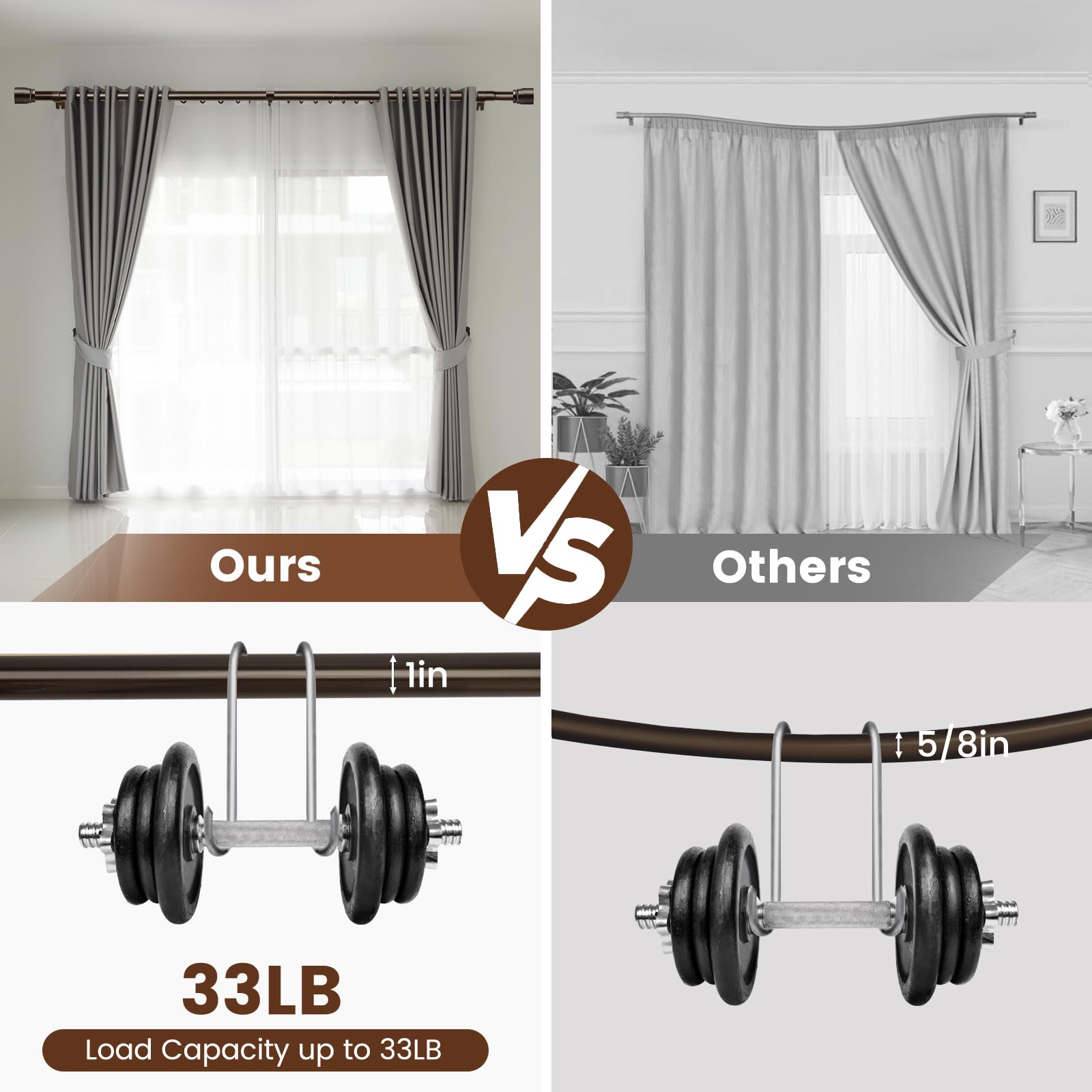 Hradecti oil-rubbed-bronze curtain rod with matte black finish adds elegance.