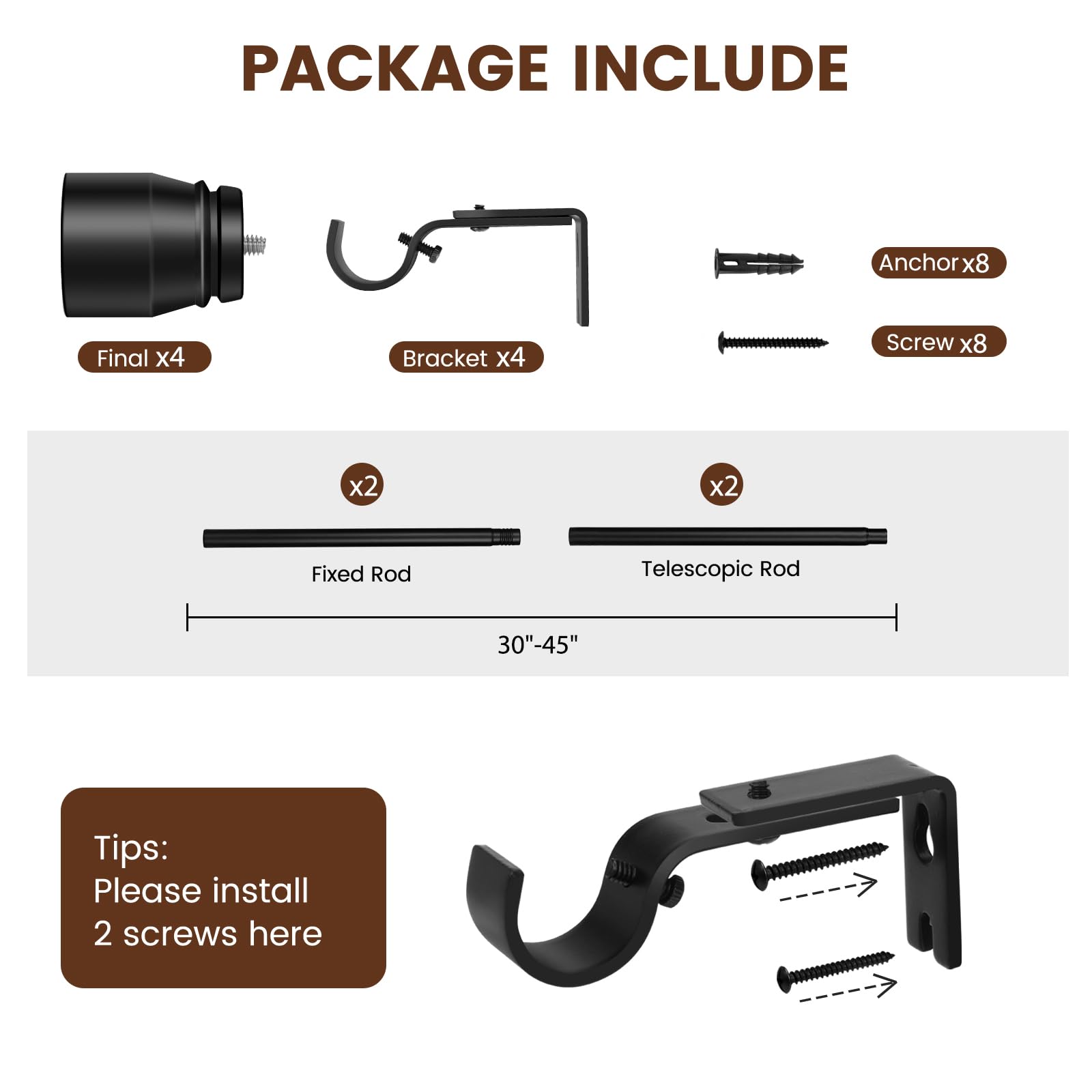 Hradecti telescoping adjustable rod extends to fit various window widths smoothly.