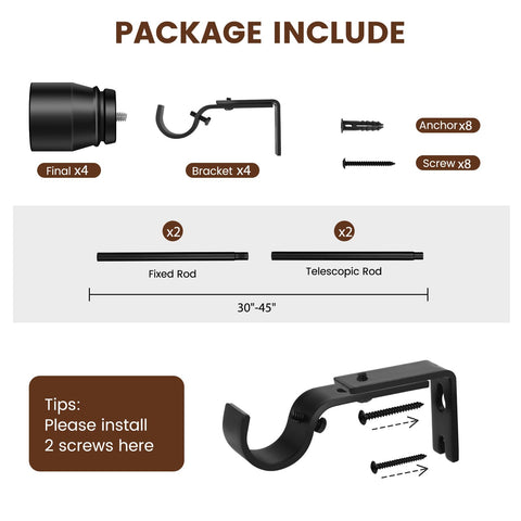 Hradecti telescoping adjustable rod extends to fit various window widths smoothly.