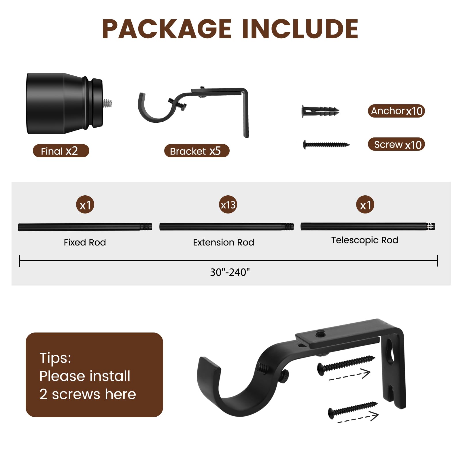 Hradecti telescoping rod with matte black finish for a sleek look