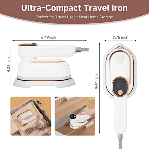 HRDZML Travel Steamer 180-degree handle enables versatile vertical or flat ironing.