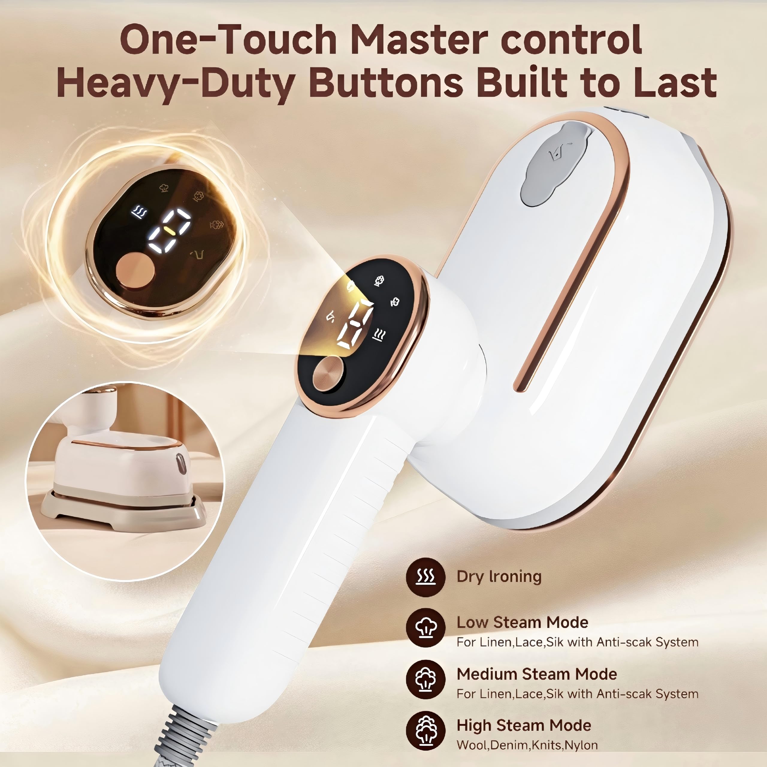 HRDZML Travel Steamer ceramic soleplate glides smoothly over collars and cuffs.