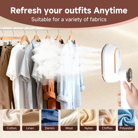 HRDZML Travel Steamer LED display helps select steam levels for fabric care.
