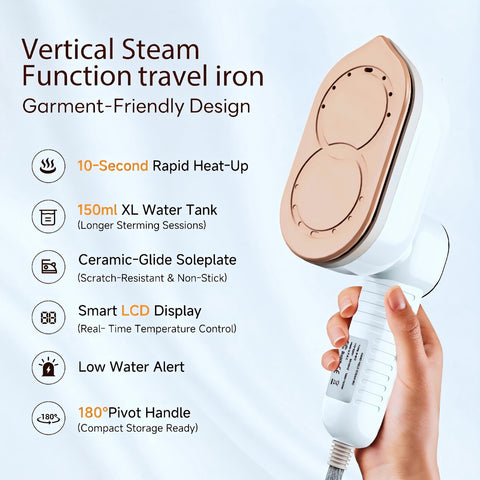 HRDZML Travel Steamer vertical steaming mode for quick wrinkles removal.