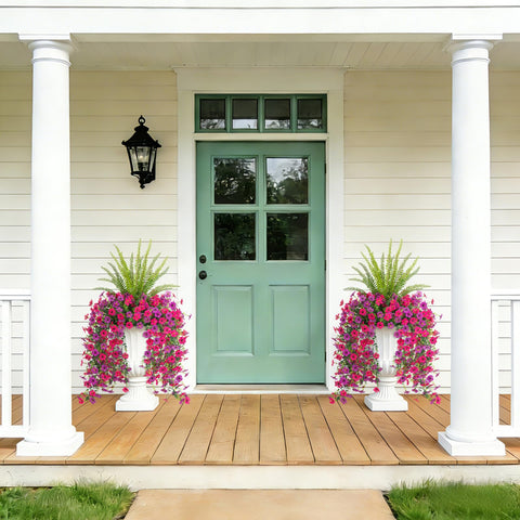 Hrobek faux daisies with ferns provide year-round greenery for front doors and entryways.