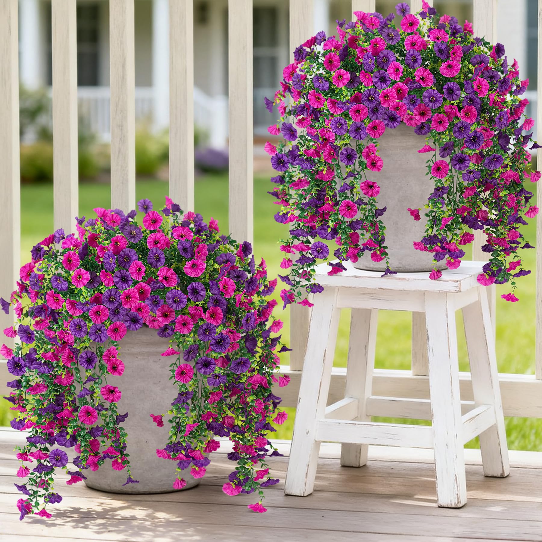 Hrobek artificial hanging petunias: four vivid blooms for outdoor porch decoration.