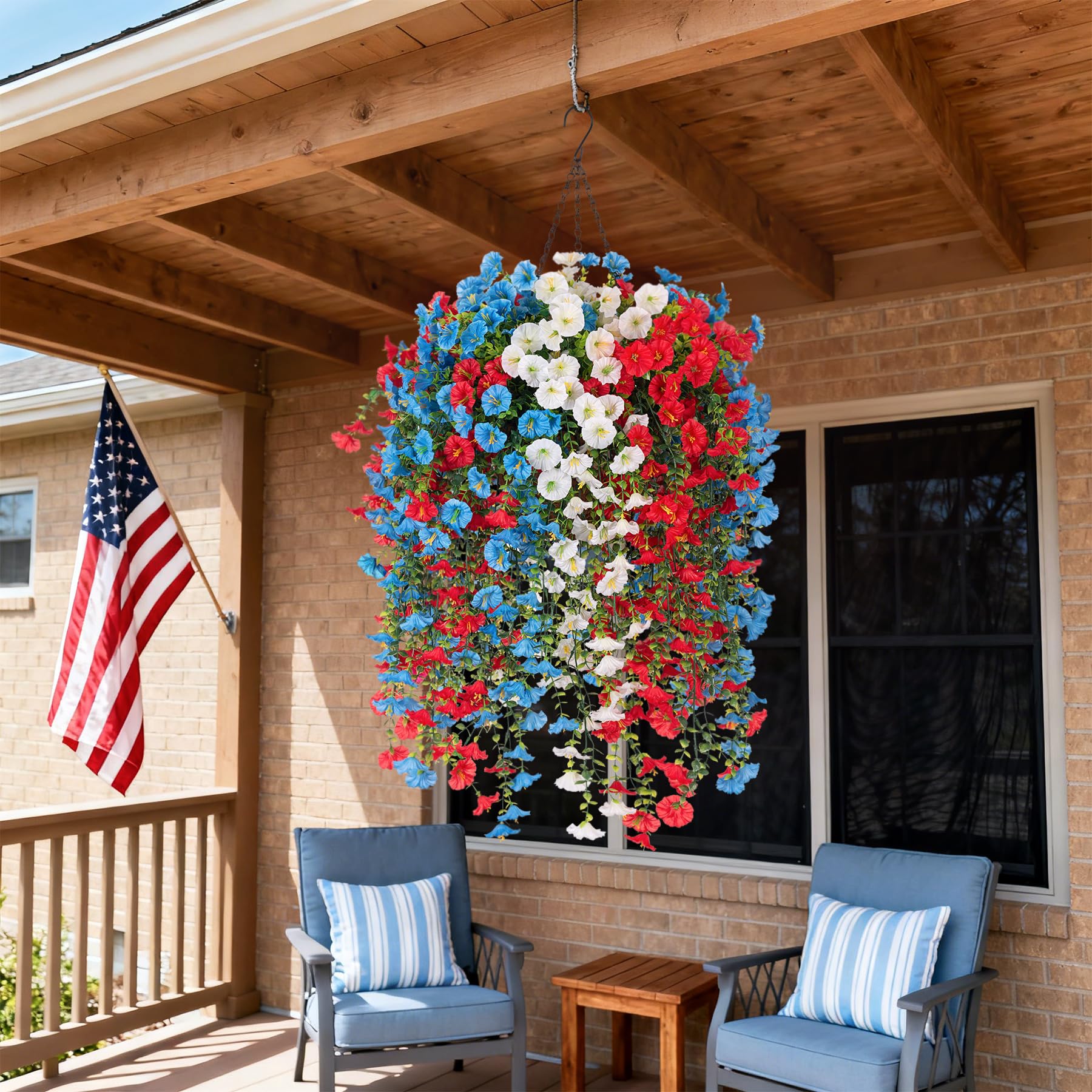 Hrobek waterproof design for all-weather use of hanging petunias.