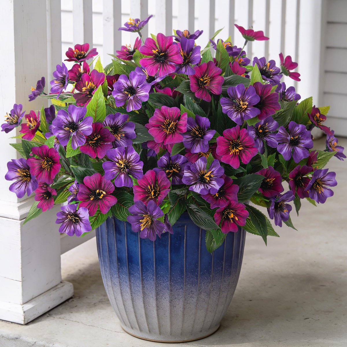 Hrobek hollyhock faux flowers for outdoor planters deliver lasting color and low maintenance