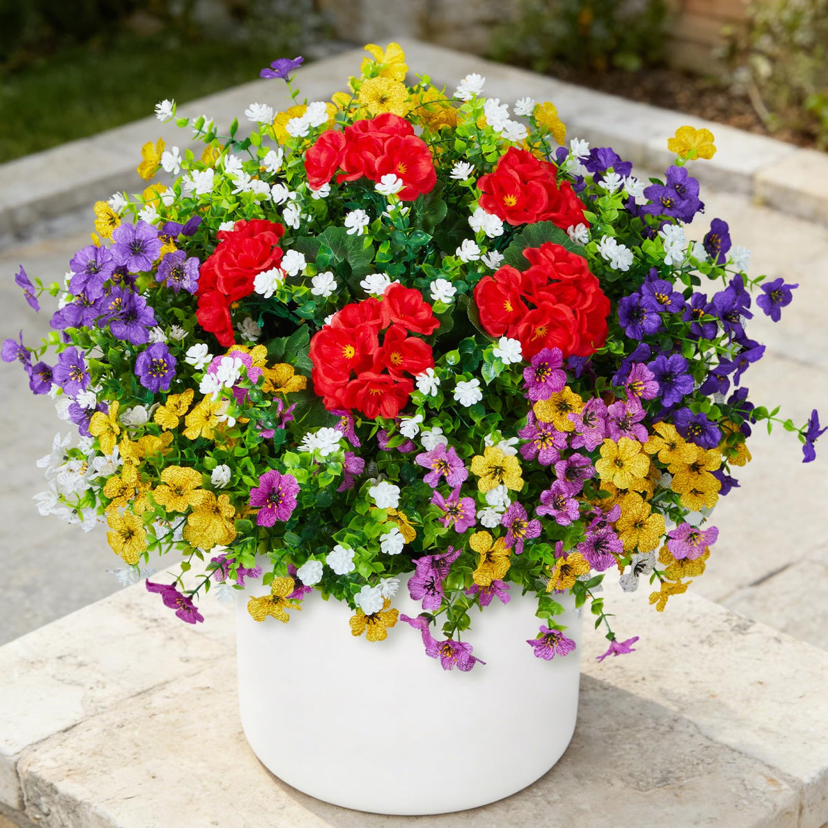 Hrobek outdoor silk flowers display with UV-resistant blooms for long-lasting curb appeal.