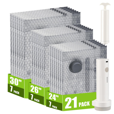 HRSDEIE travel vacuum bags 21 pack on display for space saving packing.