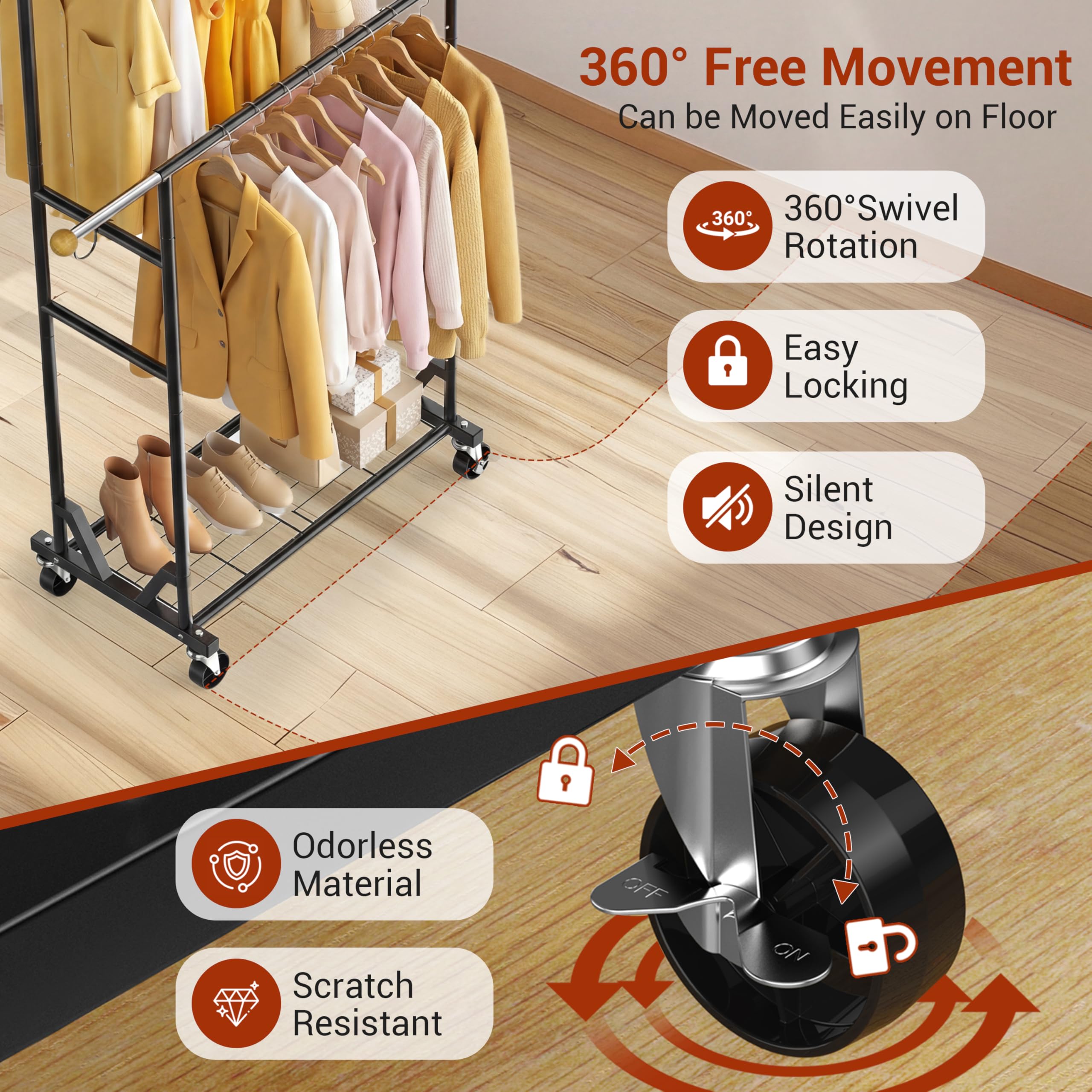 HRUSGO rack's anti-slip wooden finials prevent garments from slipping off.