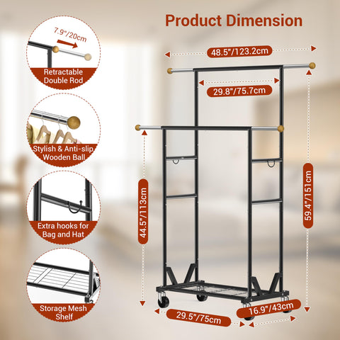 HRUSGO rack features a mesh storage shelf for shoes and bags.
