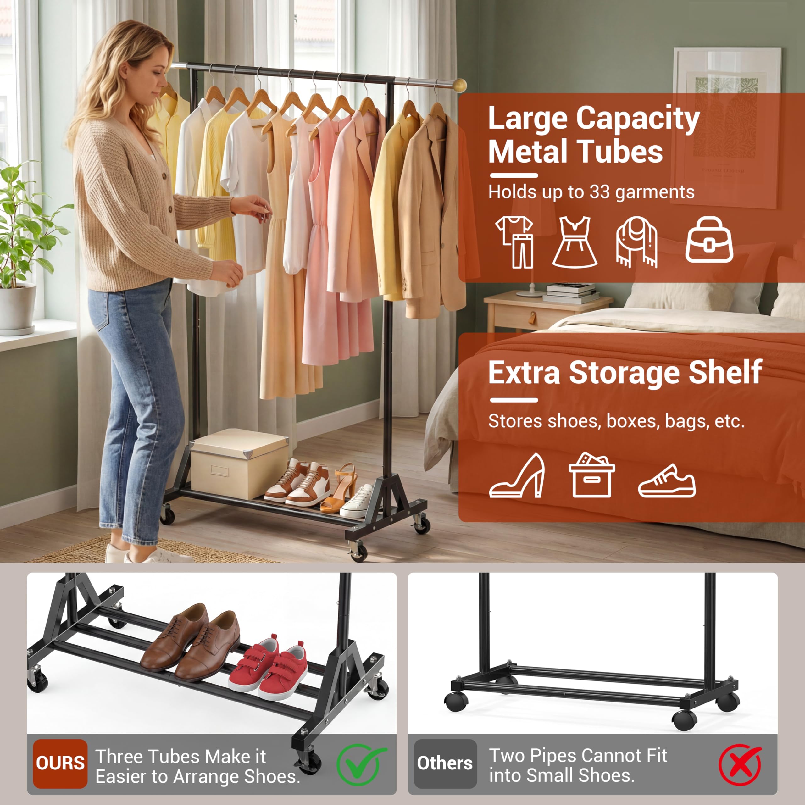 HRUSGO garment rack retractable hanging area supports varied wardrobe layouts