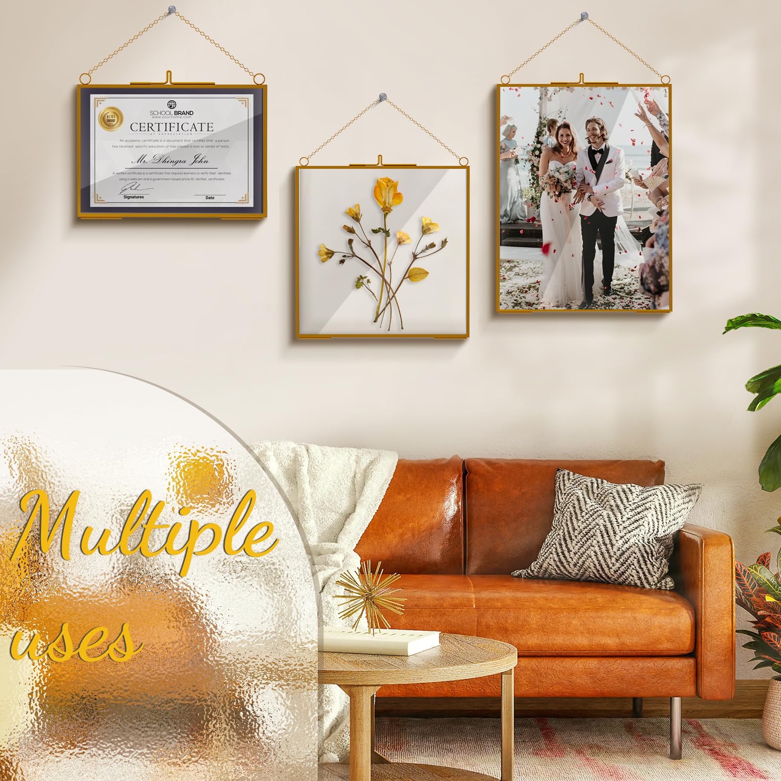 HSDSH gold hanging frame with chain for versatile wall gallery
