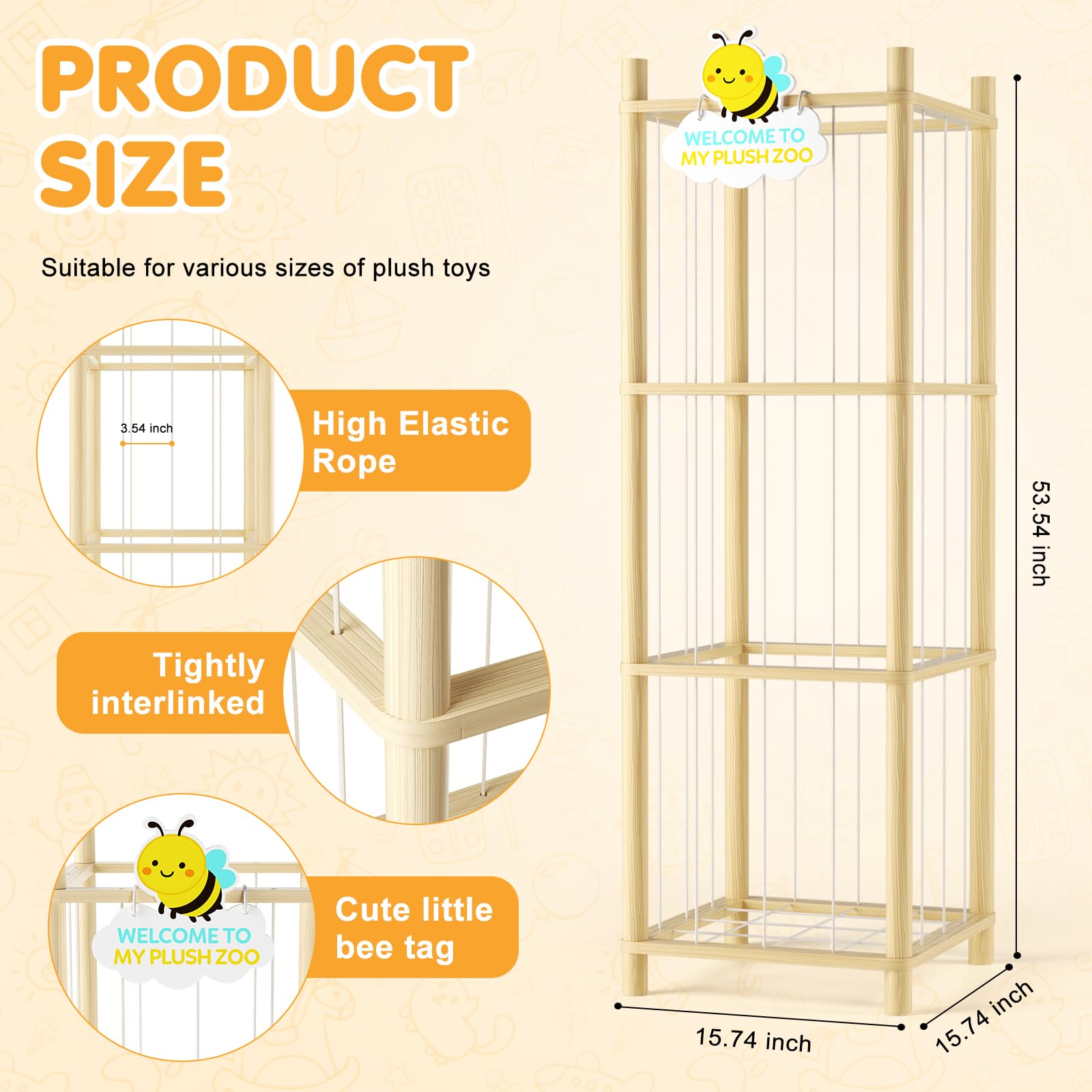 Hsenowi durable pine storage unit supports large plushies while keeping a natural look.