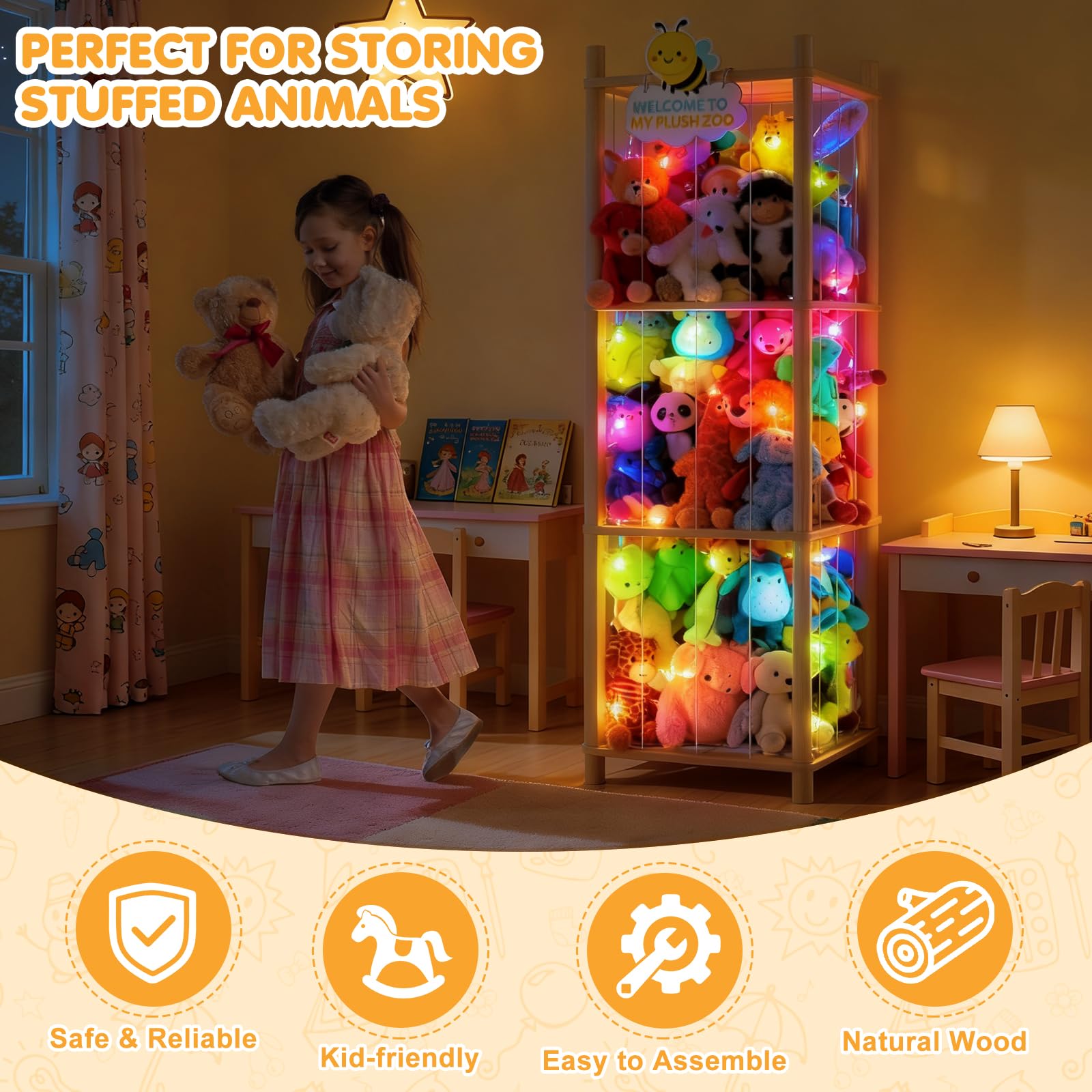 Hsenowi plushies storage with elastic bands design for secure, accessible toy organization.