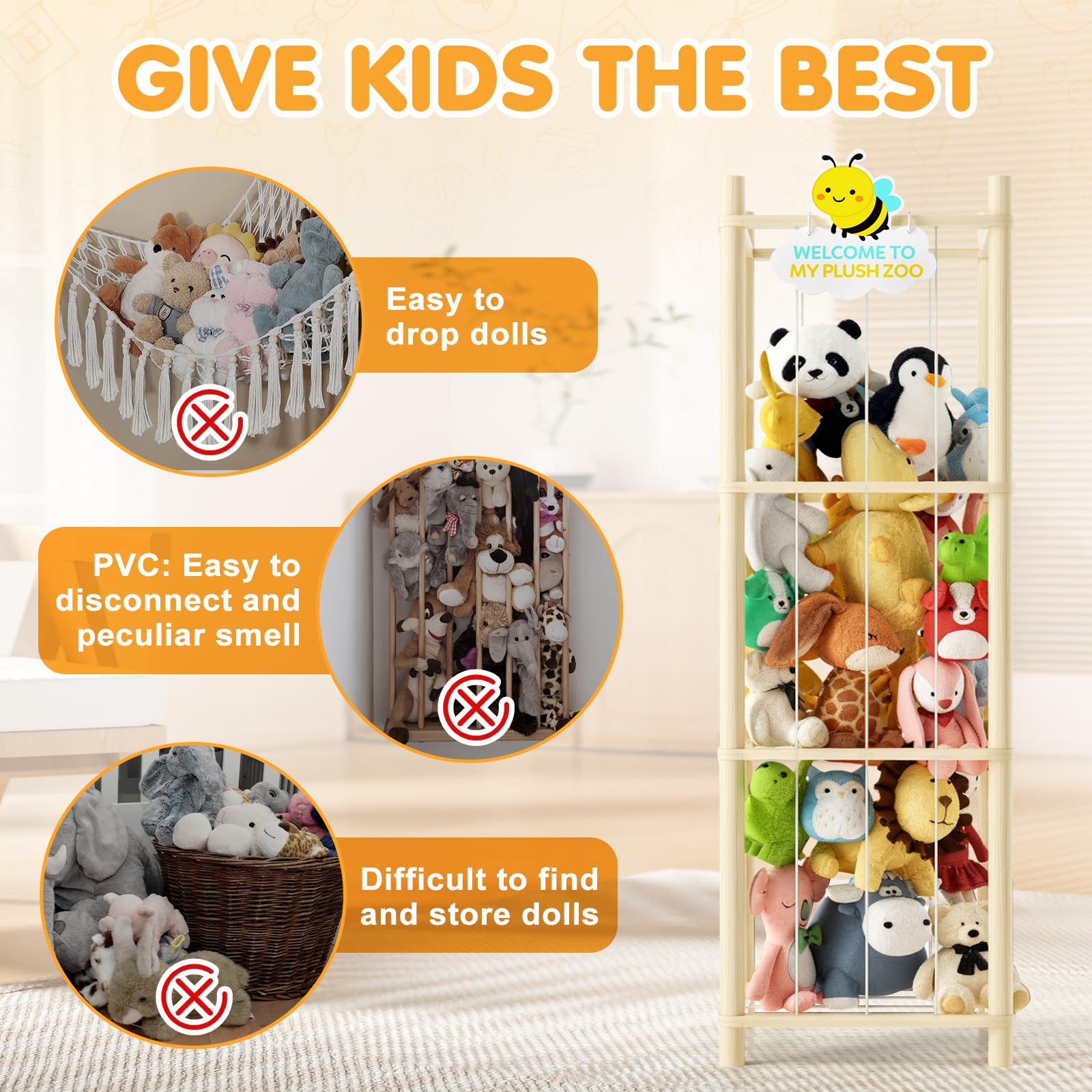 Hsenowi stuffed animal hammock storage highlights quick toy retrieval and tidy rooms.