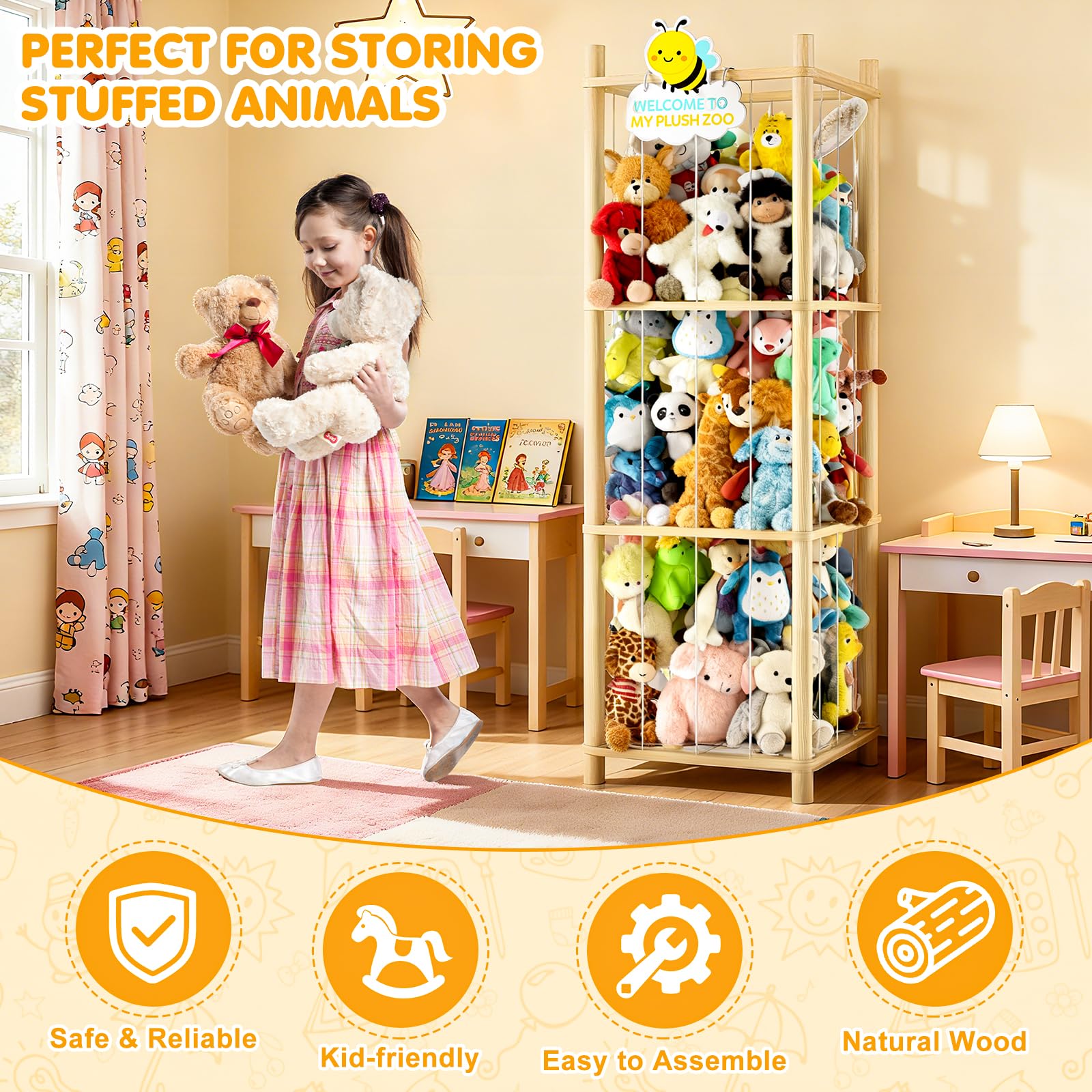 Hsenowi wooden toy holder in a nursery setup promoting easy access and neat floors.