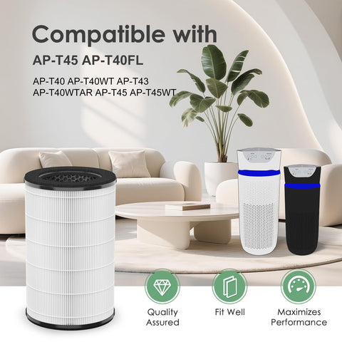 HSIAMEN AP-T45 AP-T40FL replacement filter side view shows compact fit