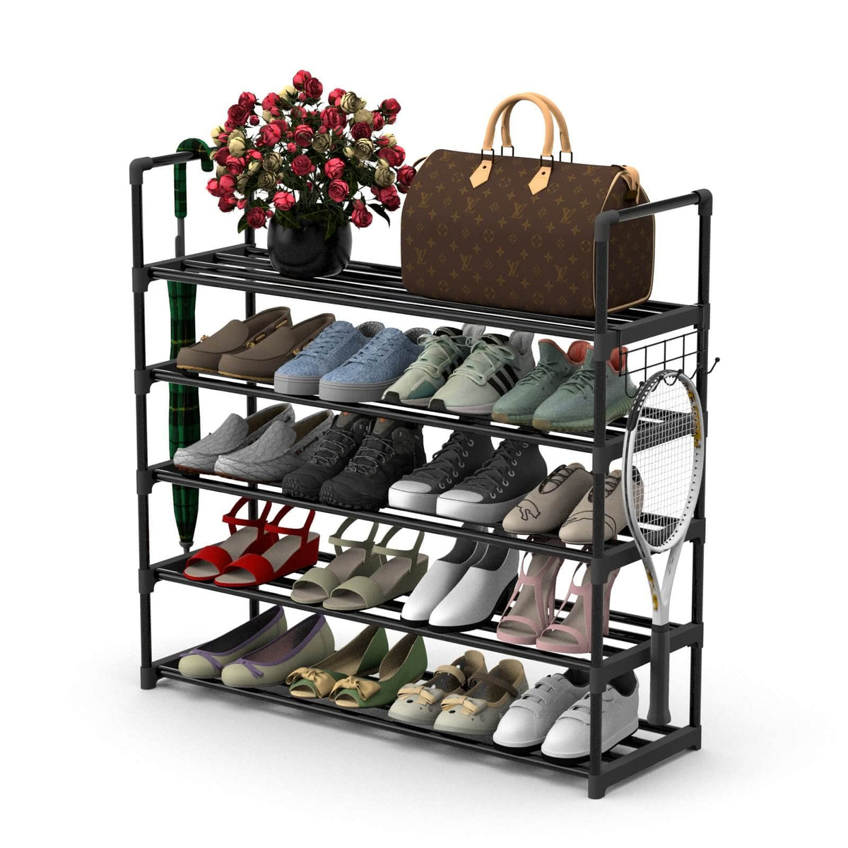 Hsscblet 5-tier metal shoe rack front view shows durable, space-saving design