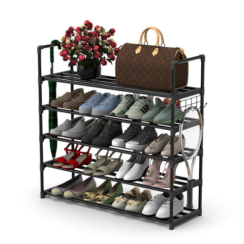 Hsscblet 5-tier metal shoe rack front view shows durable, space-saving design