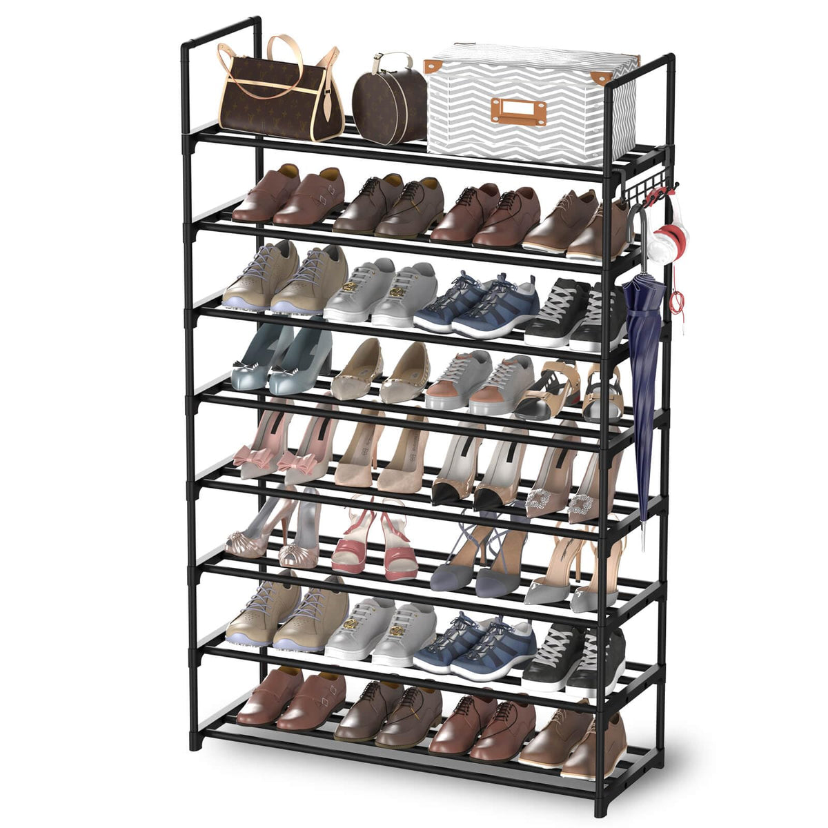 Hsscblet 8-tier metal shoe rack front view for organized entryways.