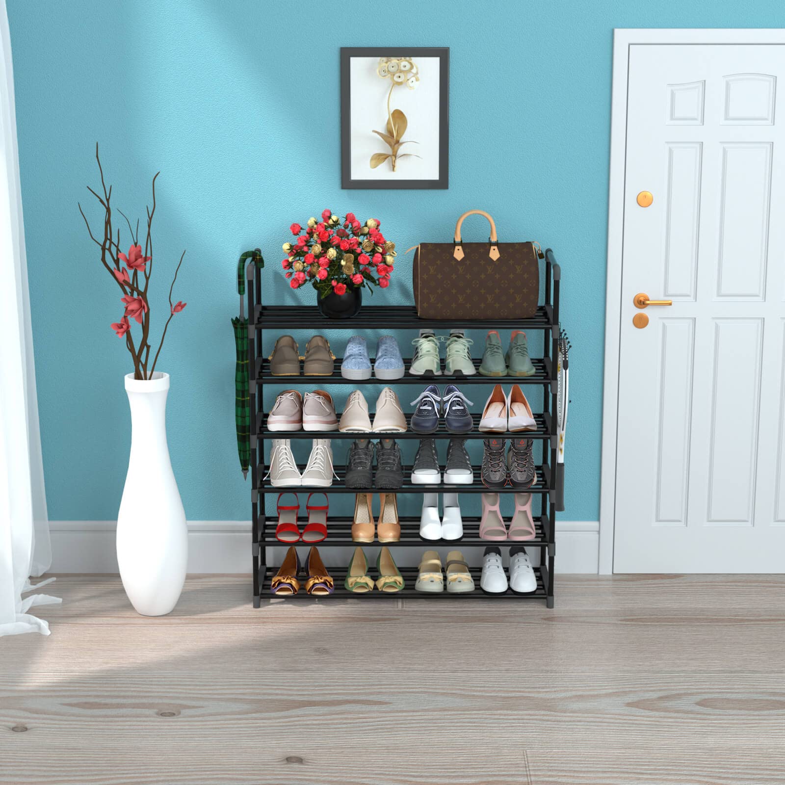 Hsscblet adjustable shelves configuration highlights customizable height for boots.