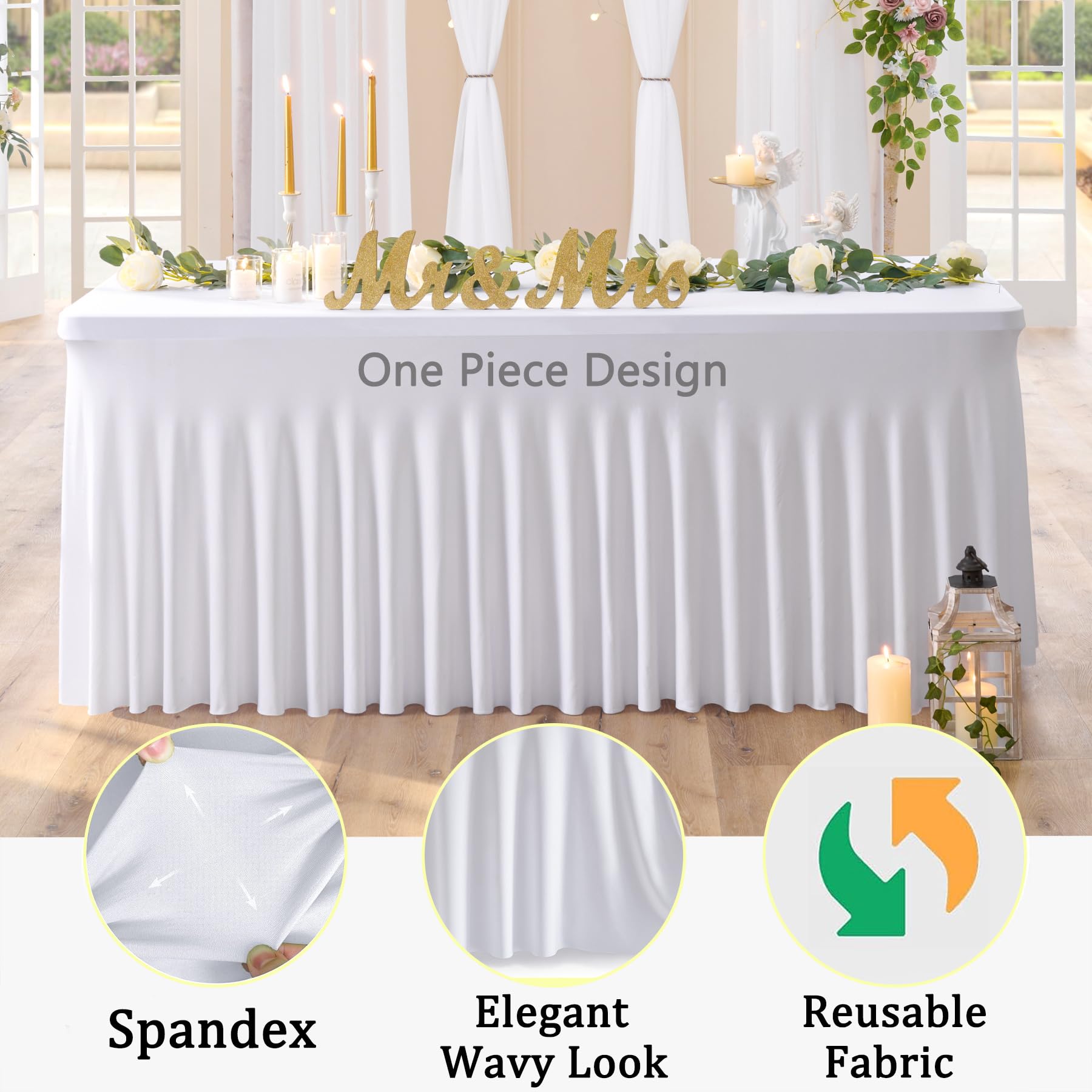 Htper 8ft table cover stretches to snugly fit, preventing slips.