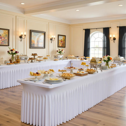 Htper tablecloth maintains wrinkle-free look for elegant presentations.