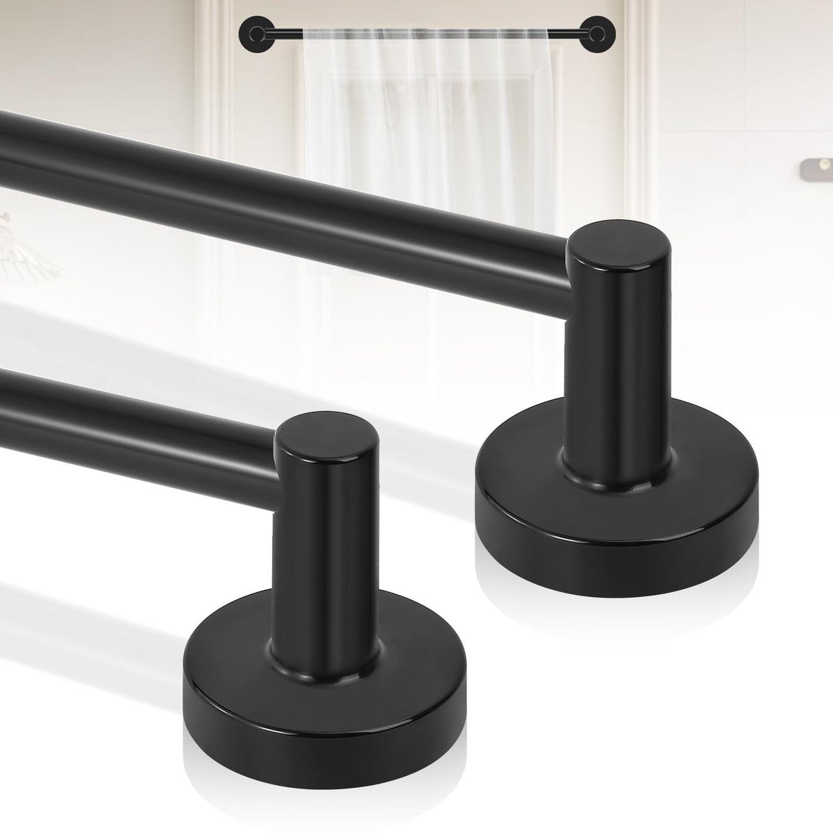 HTZON black magnetic curtain rod on door showing secure hold for lightweight items