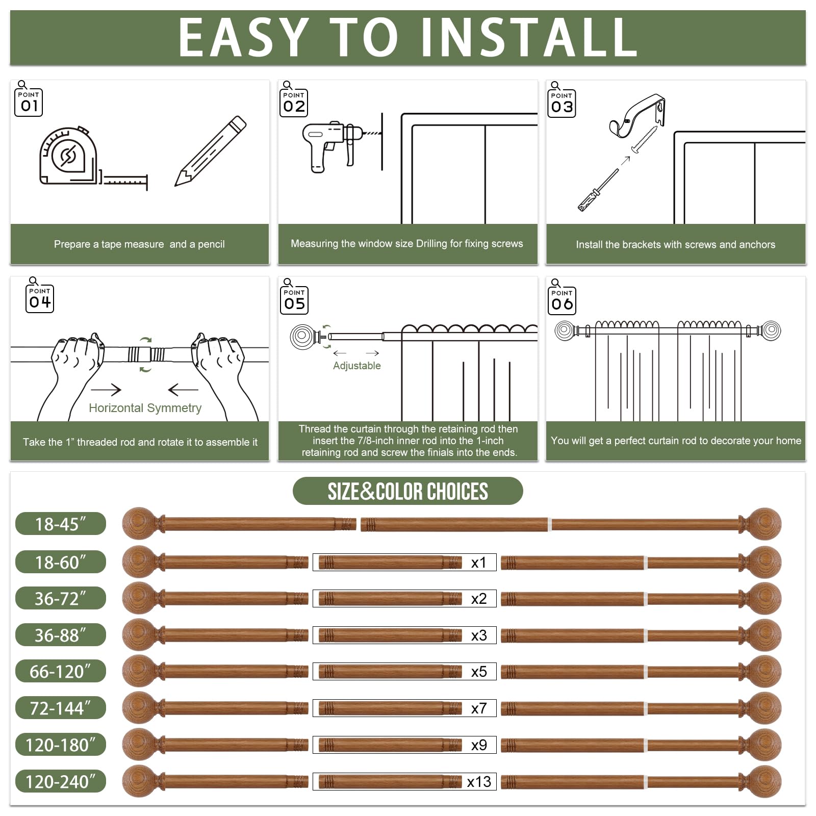 HTZON indoor/outdoor curtain rod suitable for patios and porches.