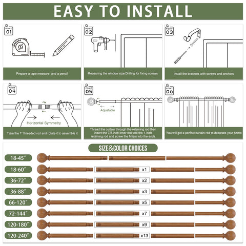 HTZON indoor/outdoor curtain rod suitable for patios and porches.